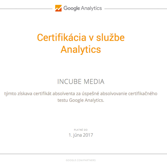 certifikát v službe Google Analytics