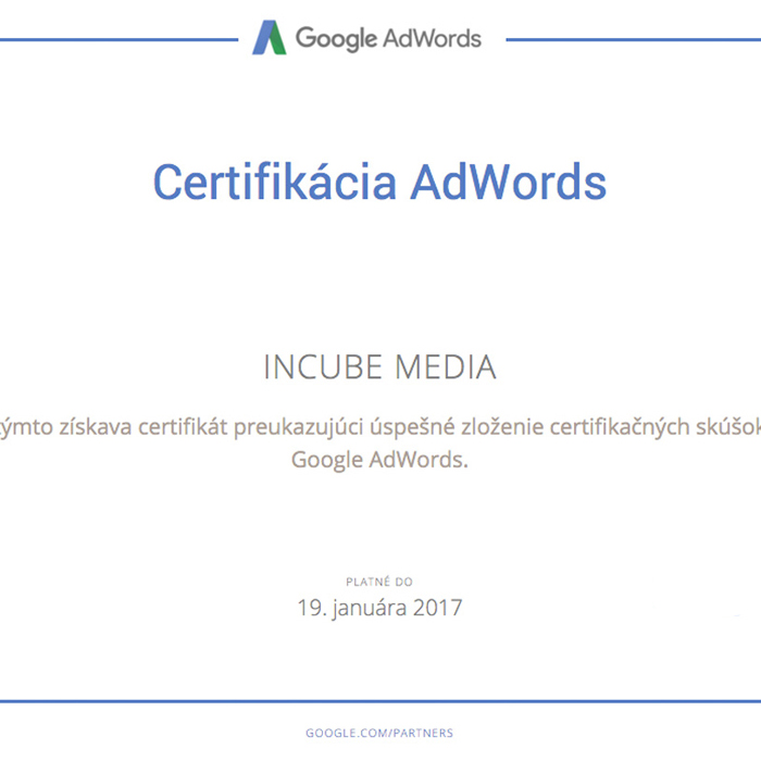 certifikát v slžbe Google AdWords